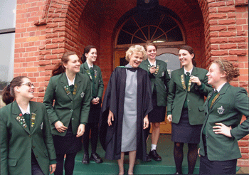 Gillian Eadie, Principal Samuel Marsden Collegiate School with senior students